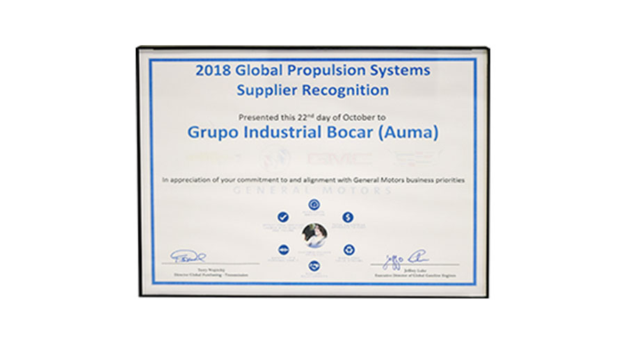 Reconocimiento GM de Proveedores de Sistemas de Propulsión Global Reconocimiento GM de Proveedores de Sistemas de Propulsión Global